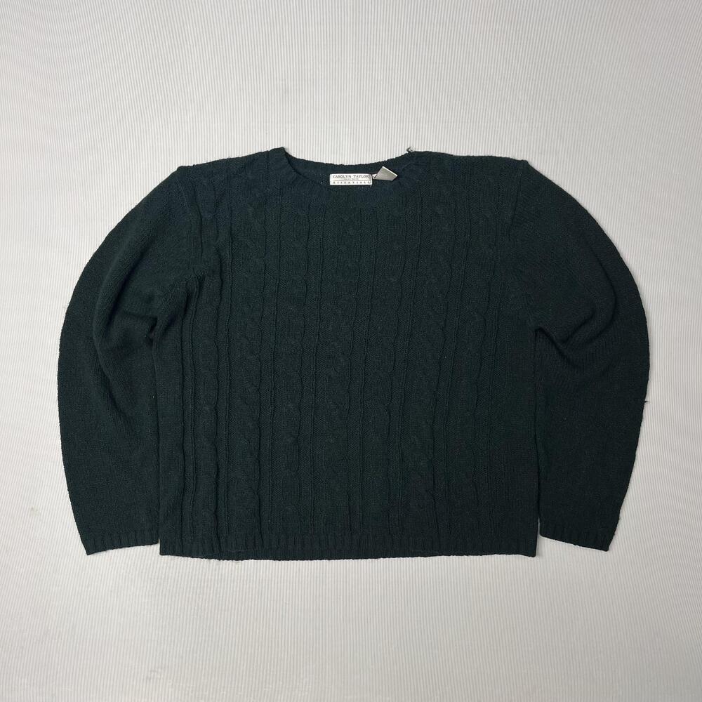Carolyn Taylor Sweater Womens XL Green Acrylic Cable Knit Crew Neck Pullover